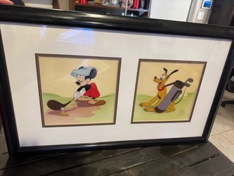 Disney Mickey Mouse & Pluto Golf Framed Cel Art