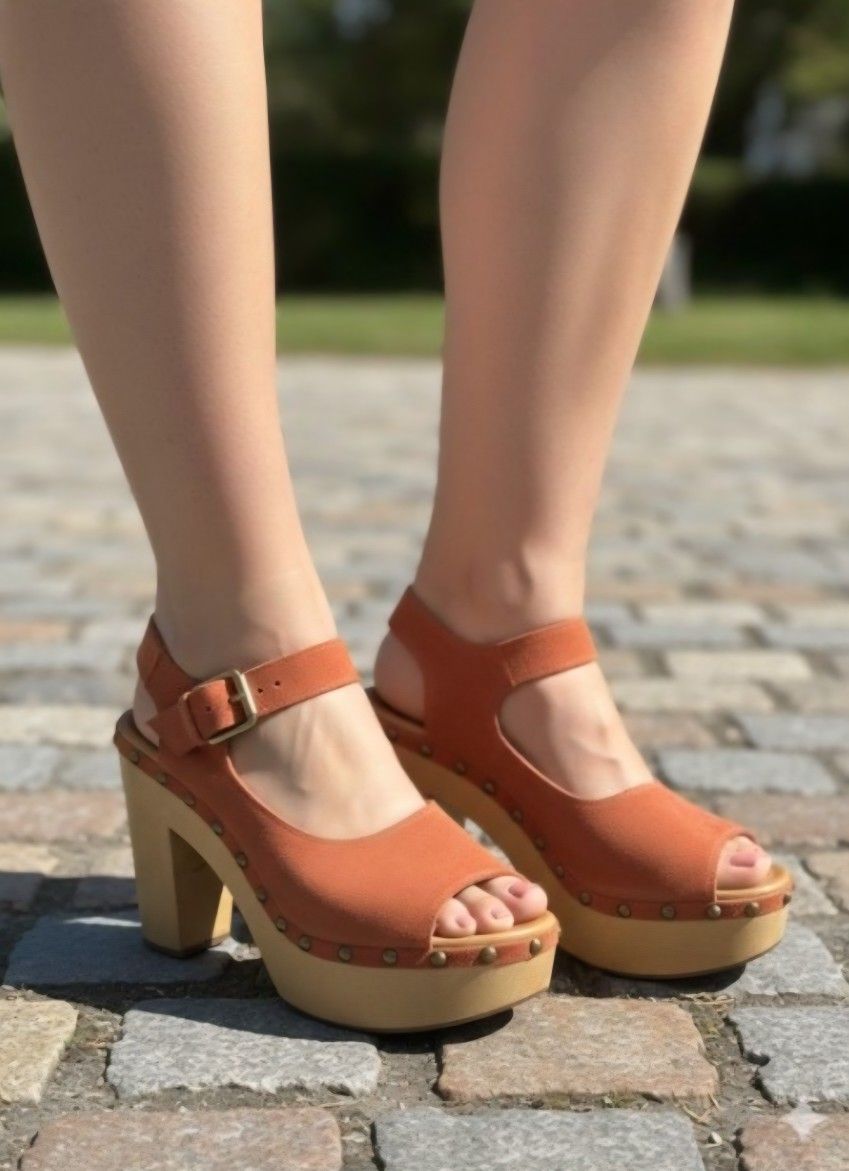 Corso Como Shoes | Pink Leather Wooden Heels | Color: Brown/Pink | Size: 9M.