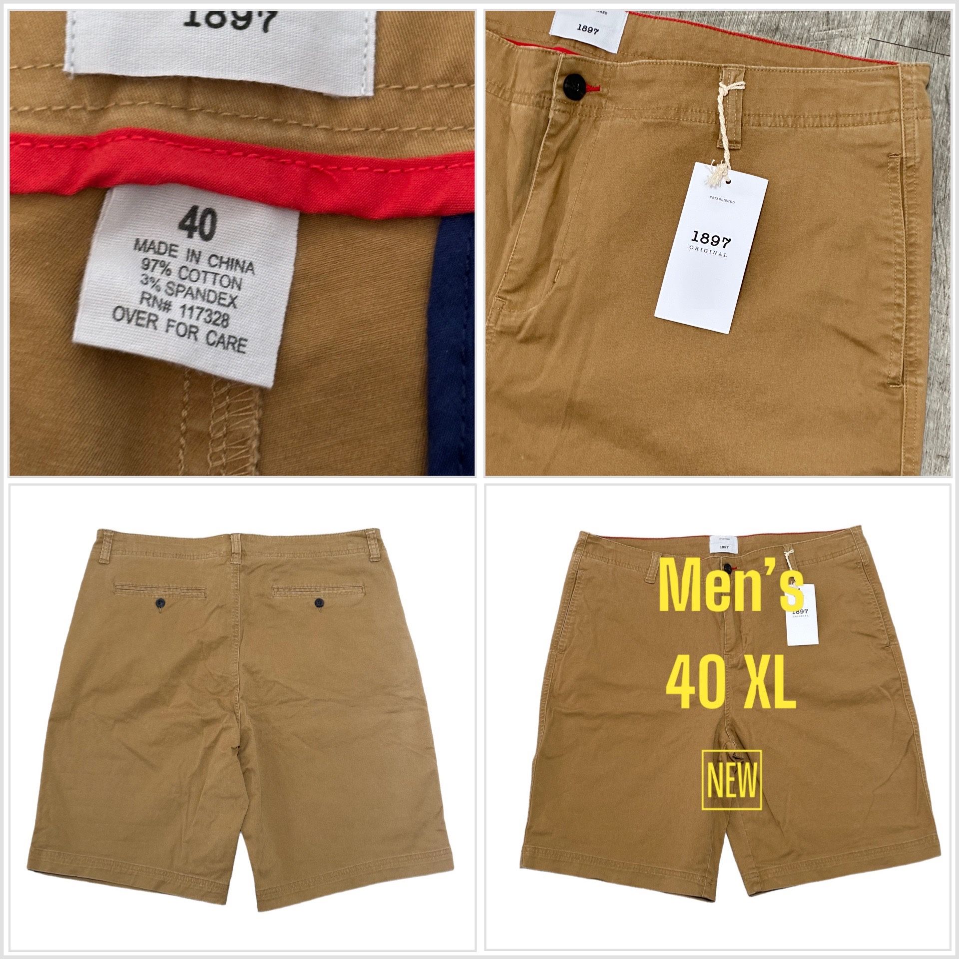 Men's Glinks 1987 Golf 40 XL Chino Khakis Shorts Taupe Stretch Casual NWT