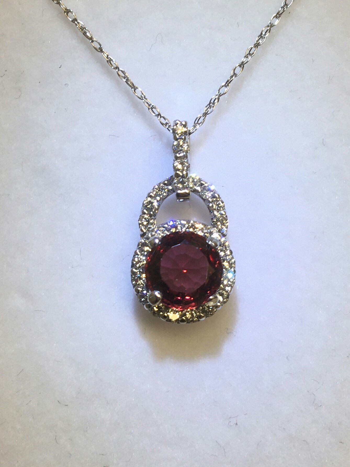 DIAMOND RHODOLITE GARNET CUSTOM PENDANT 14K