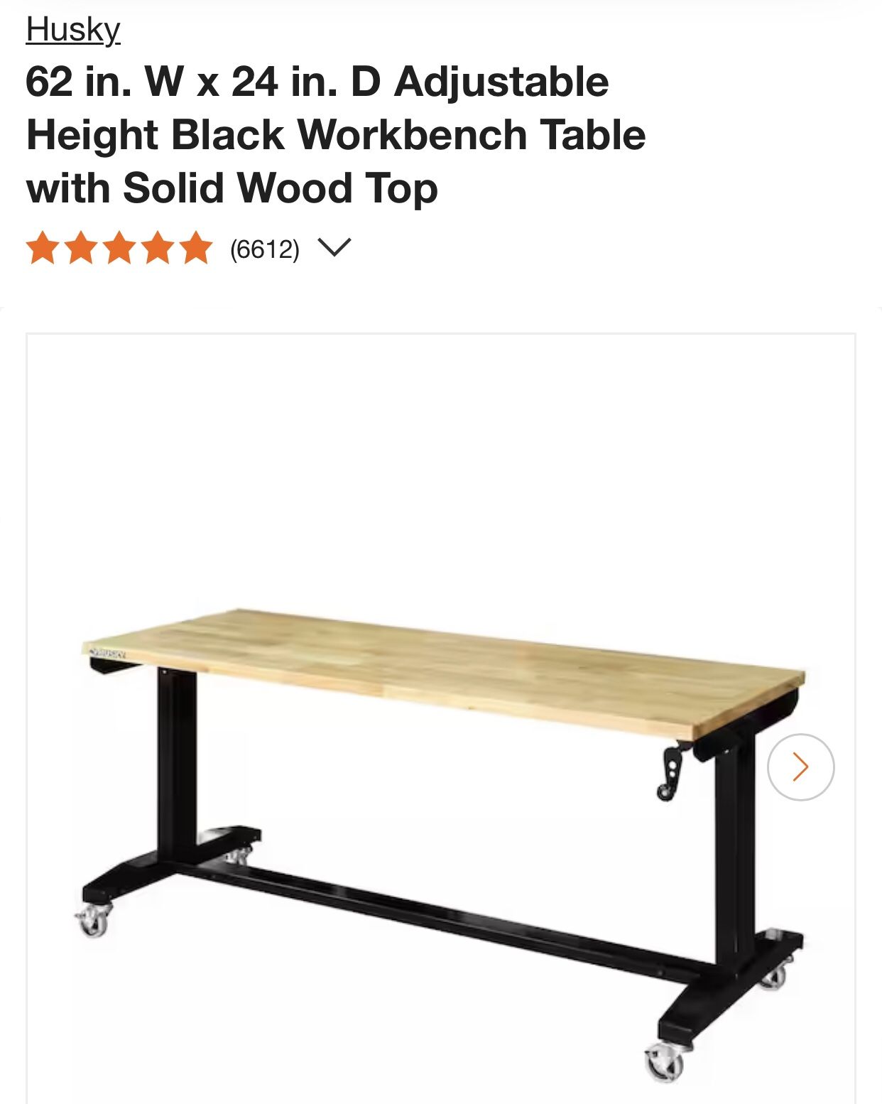 Husky 62” Wood Top Adjustable Work Table