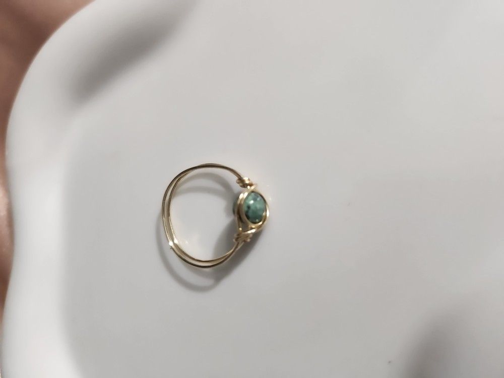 New Gold Wire Wraped Green Flower Jasper Ring