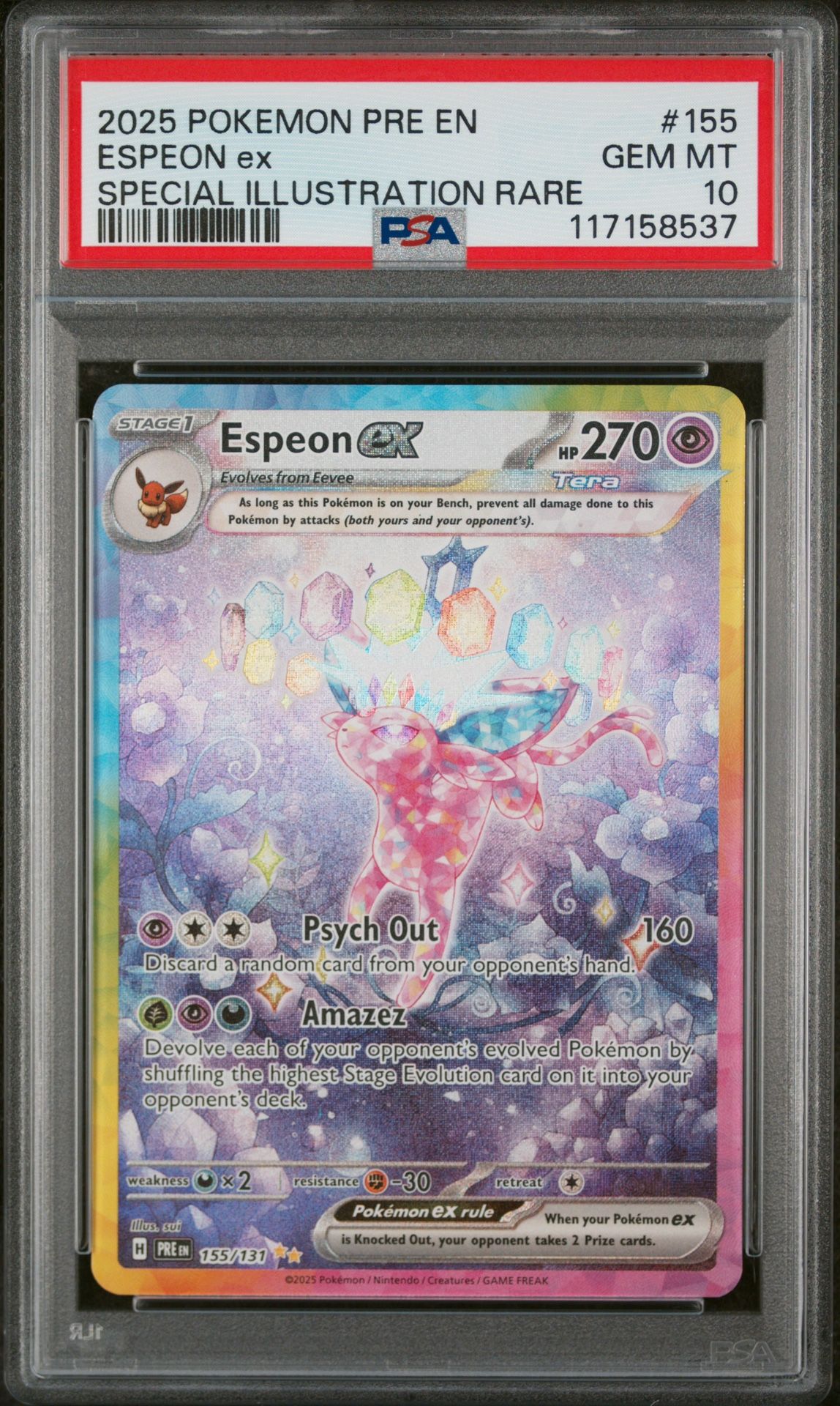 2025 POKEMON PRE EN ESPEON ex SPECIAL ILLUSTRATION RARE # 155 GEM MT 10