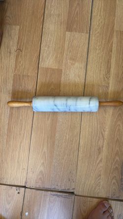 Vintage White Marble Rolling Pin with Wood Handles - Pastry/Baking