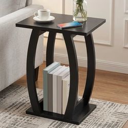 Black Wood Side Table with Open Shelf