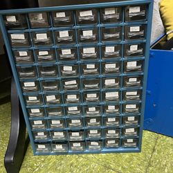 60 Drawer Blue Metal Wall Hanging Container