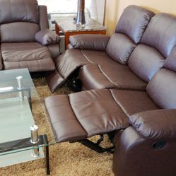 Brown Leather Reclining Sofa And Loveseat