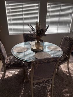 Round Glass Top Dining Table with 4 Chairs
