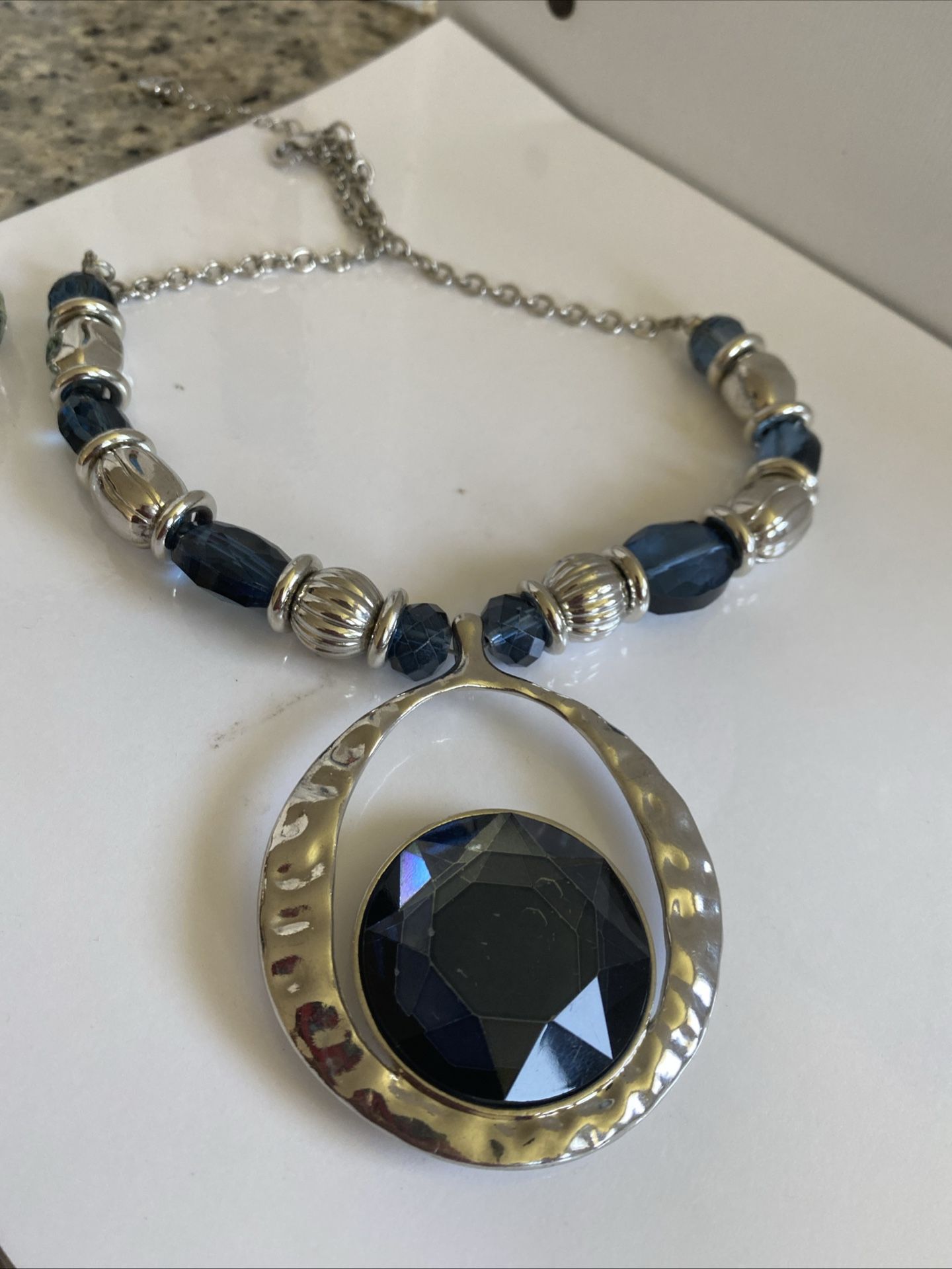 1946 Brand Necklace Silver Tone And Bluestone.