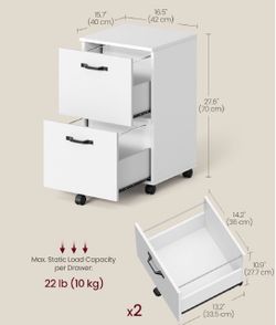 VASAGLE 2-Drawer File Cabinet Small Rolling Filing Cabinet - White