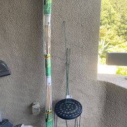 Gardening Stakes, Bamboo, Metal, And Small Plant Table 