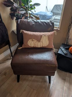Mid- Century Modern Brown Faux Leather Accent Chair