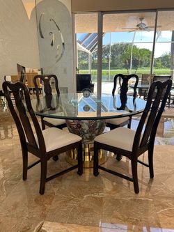 Round Glass Dining Table with 4 Chairs – $450