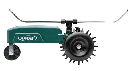 NEW! Orbit Traveling Tractor Water Sprinkler - Self-Propelled Traveling Sprinkler for Wide Lawn Coverage - Cast-Iron Body with Adjustable Coverage - T