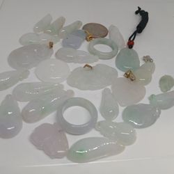Vtg Mix Lotb26 Pcs Ring Pdnts Jade Jadeist Burma Icy Cool I will Pdnt Ring Lot 