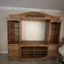 TV Console With Shelves And Cabinets 