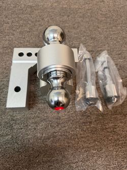 New 6" Height Adjustable Drop/Raise Aluminum Alloy Black Trailer Hitch Dual Ball Mounts Fit 2" Receiver w/ 2" & 2-5/16" Chrome Plated Steel Balls & An