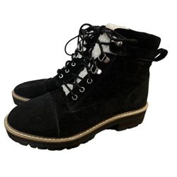 Womens Booties Black Faux Suede Sherpa Combat Boots NEW without box size 10