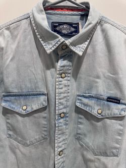 Mens Light Faded Denim Shirt Sz L