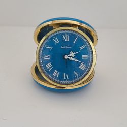 Vintage Seth Thomas Hand Winding Case Travel Alarm Clock, Gold and Blue