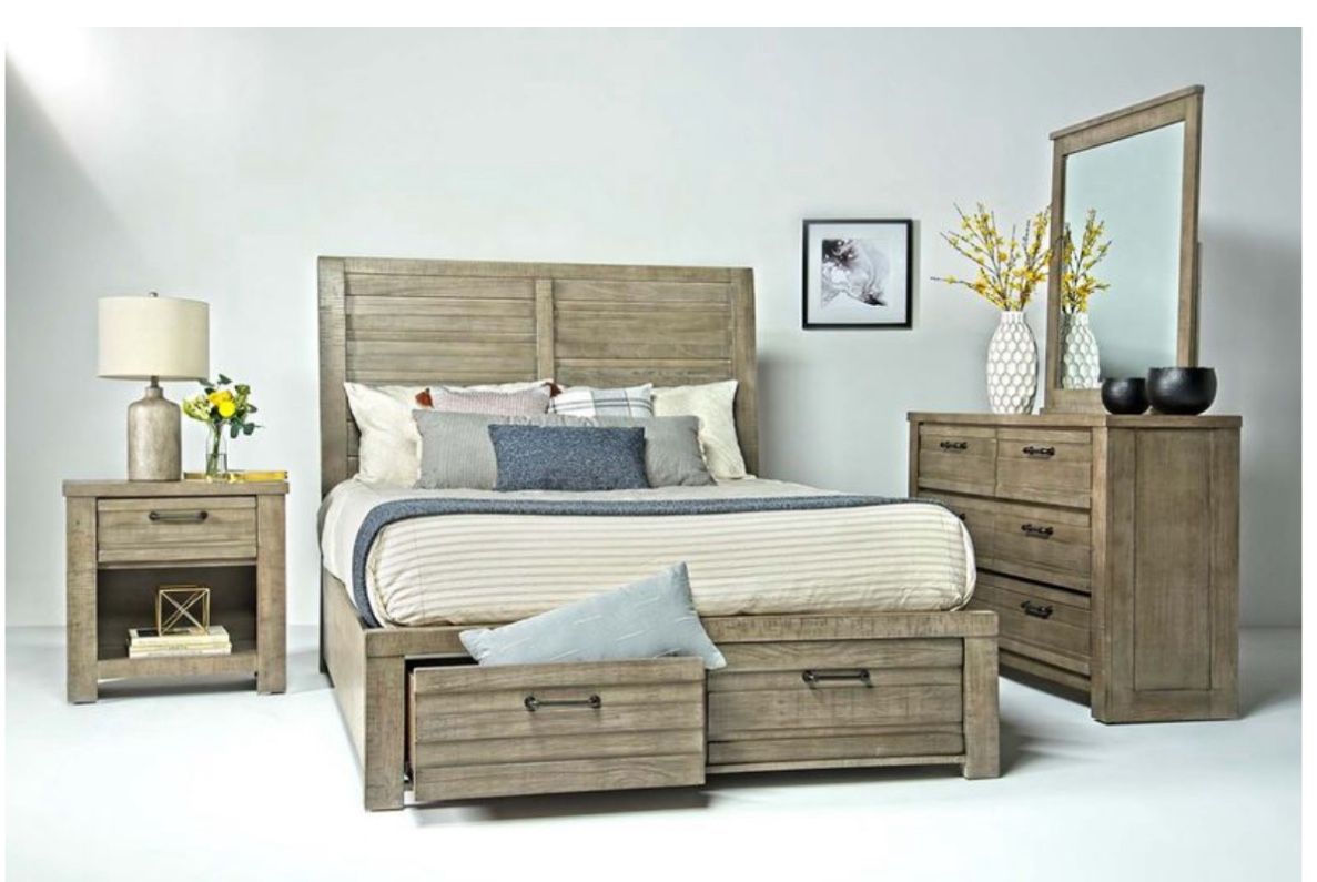 Queen Storage Bed W/ End Table Dresser With mirror