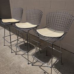 Antique Bertoia Chrome Bar Stools by Knoll Set of 3