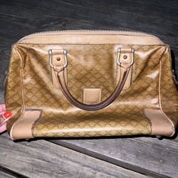 CELINE Womens Beige Canvas / Leather Handbag / Satchel Bag w Logo-Authentic