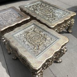 set of three  Royal Antique Gold Trim living room, coffee table they are an 