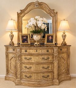Dining table and mirrored bar/ china cabinet