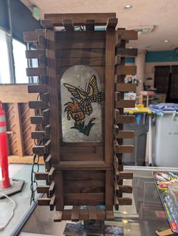 Handcrafted Wooden Hanging Lantern With Stained Glass Bird Rustic Decor Art