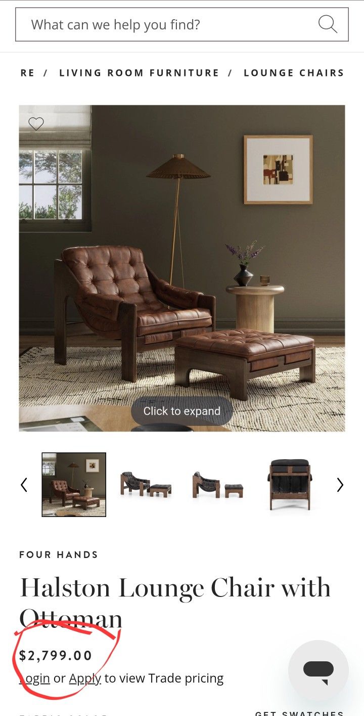 Four hands
Halston Lounge Chair with Ottoman Set top grain leather