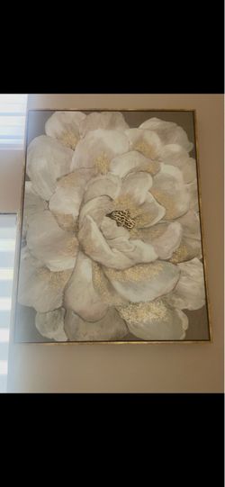 Large Floral Canvas Wall Art with Gold Accents