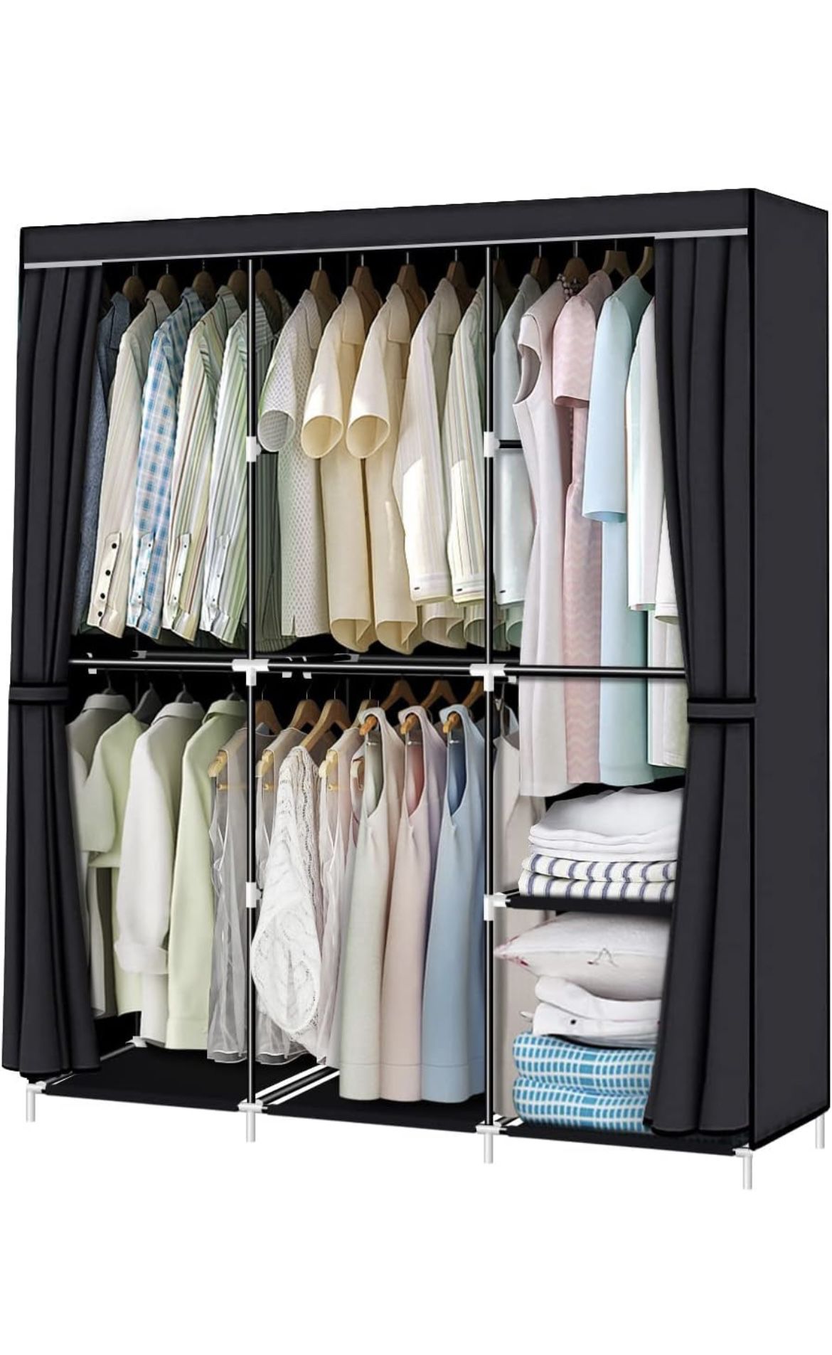 Portable Closet 50 Inch Wardrobe Closet for Hanging Clothes with Non-Woven Fabric Cover and Hanging