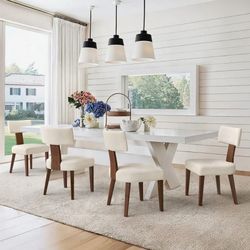 4X Linen color fabric dining chairs