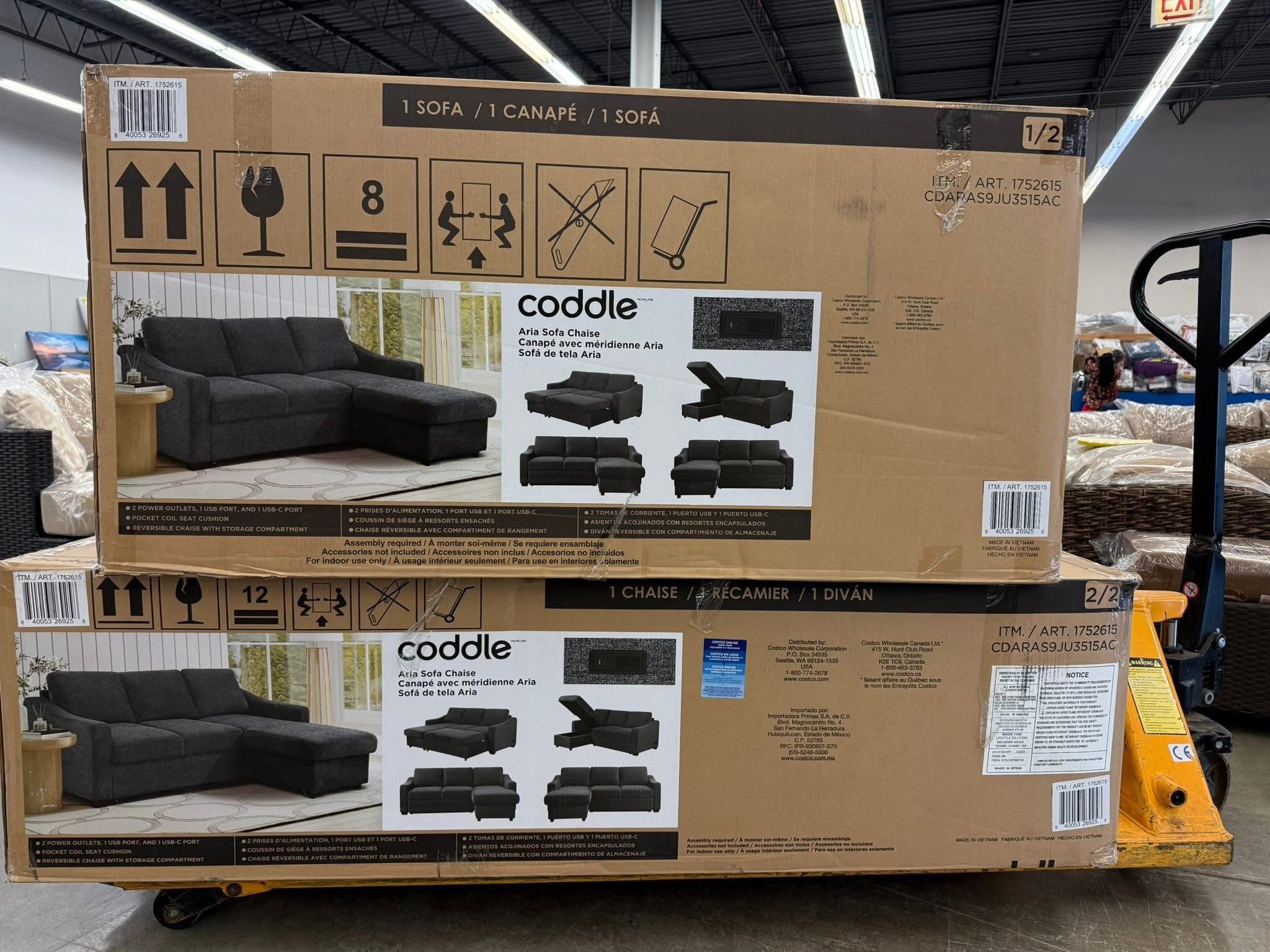 Coddle Aria Fabric Sleeper Sofa with Reversible Chaise and Storage Gray