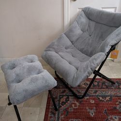 Faux Fur Folding Chair and Ottoman