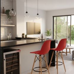 Set of 2 Modern Red Bar Stools — $100 