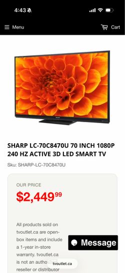 SHARP LC-70C8470U 70 INCH 1080P 240 HZ ACTIVE 3D LED SMART TV