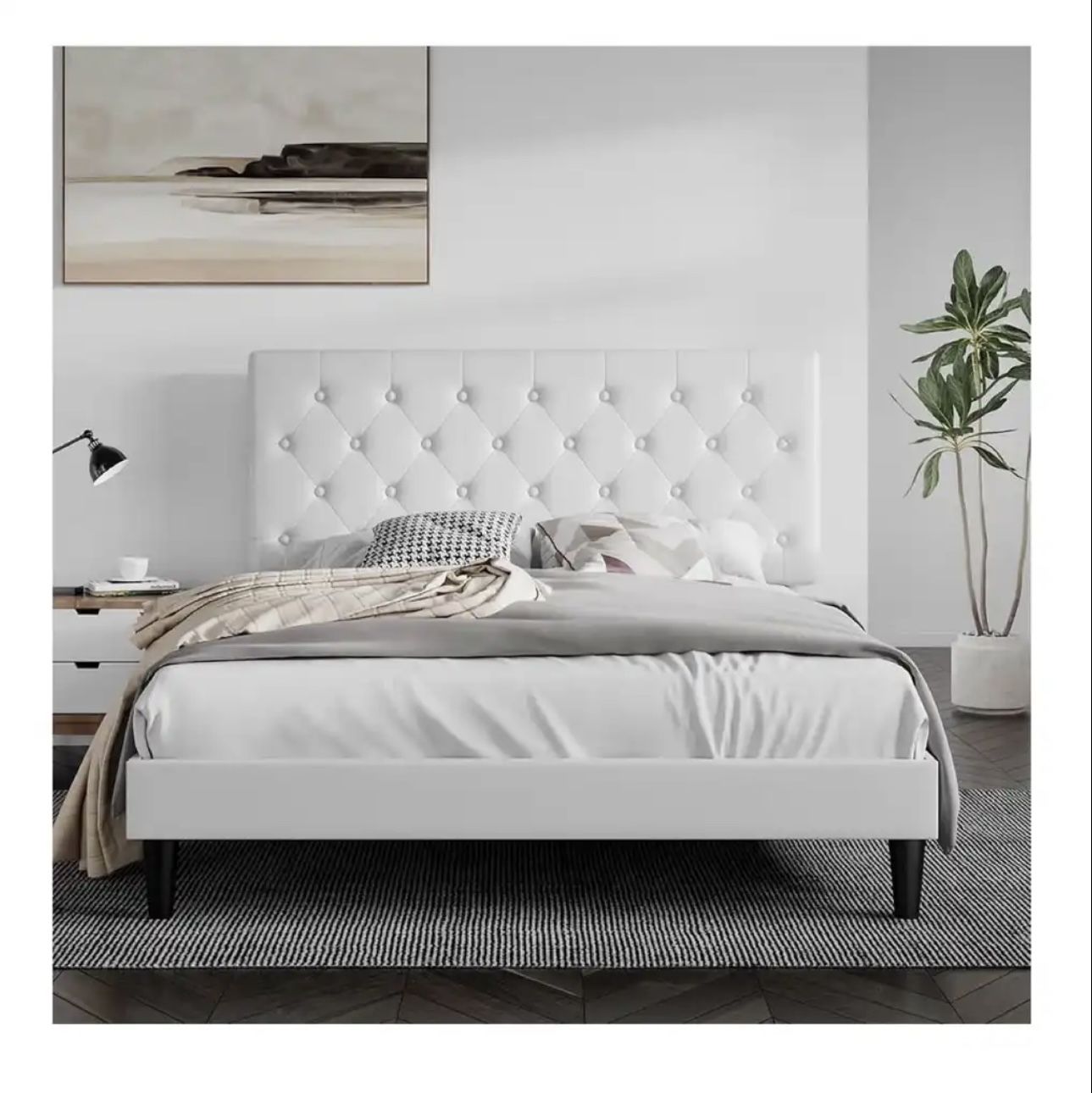 Queen Size White Tufted Bed Frame & Set