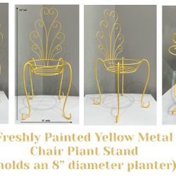 Freshly Painted Yellow Metal Chair Plant Stand (holds an 8” diameter planter)