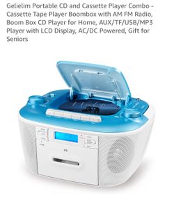 Gelielim Portable CD and Cassette Player Combo - Cassette Tape Player Boombox with AM FM Radio, Boom Box CD Player for Home, AUX/TF/USB/MP3 Player wit