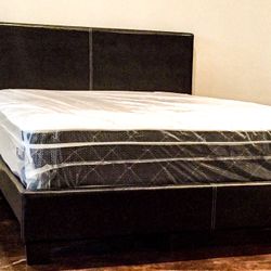 Full Size Platform Bed Plus Full Size Plush Mattress (Free Delivery )