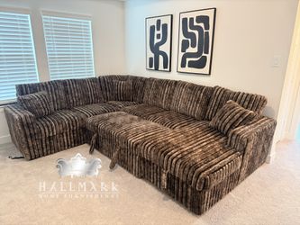(Last One!) Chocolate Fluffy Sleeper Sectional with Storage