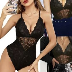 Sexy Lace Bodysuit Deep V Teddy One Piece Lace Babydoll