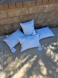 Light Blue Gingham Decorative Pillows Set of 4
