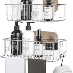 Shower Caddy with Towel Bar, Stainless Steel Shower Shelf with Hooks HapiRm No Drilling Adhesive Shower Organizer Rustproof Shower Storage Rack for Ba
