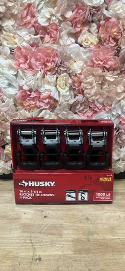 Husky 16 ft. 1.25 in. Ratchet Tie-Down Straps with S-Hook (4-Pack)