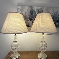 Two Tall Vintage Cut Glass Lamps (31” Tall)