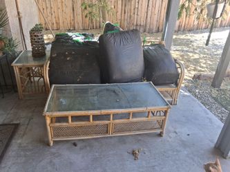 Set of 3 couch and 2 tables cusins and pillows in the black bags