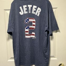 Majestic Derek Jeter New York Yankees American Flag Gray T-Shirt XL MLB NWT